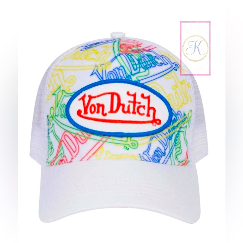Von Dutch White Multicolored Trucker Cap | NWT World Famous Edition 💚 AUTHENTIC